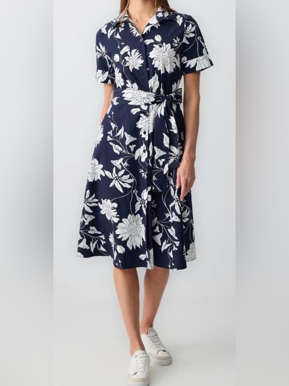 Jimmy Key Women's Navy Blue Floral Tie-Waist Shirt Dress, S